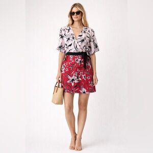 Jets Australia Jessika Allen Floral Wrap Dress Red Silk Blend Mini S 6